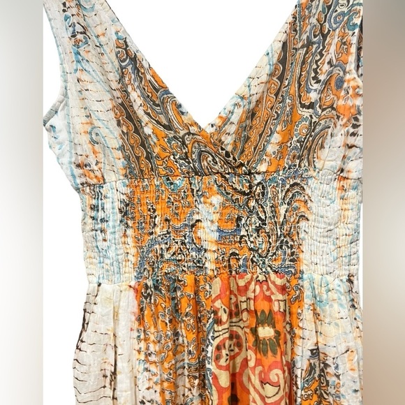 Solitaire Size Small Maxi Length Dress Orange Color all Over Print Summer - Picture 6 of 9